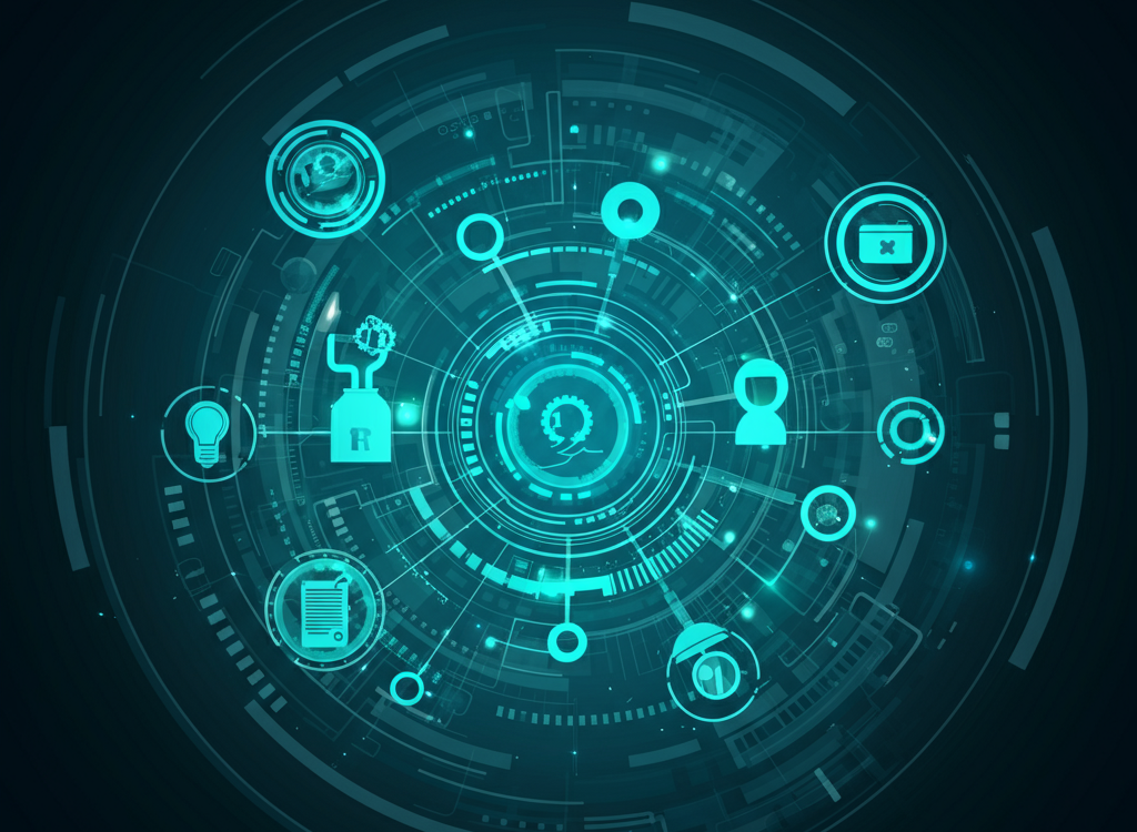 Illustration of interconnected systems symbolizing synchronization and collaboration.