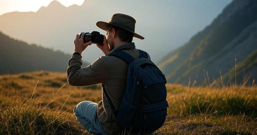 Traveler capturing scenic landscape with best budget camera for travelling