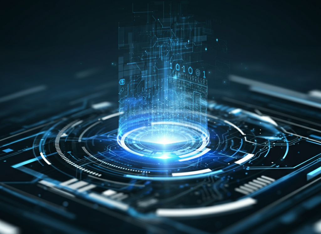 Abstract digital transformation concept with futuristic technology visuals.
