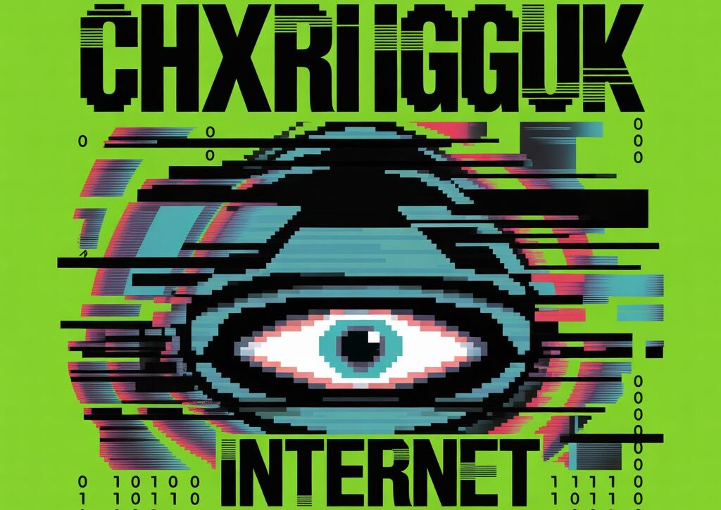 Glitch art of chxrrigguk word representing online mystery