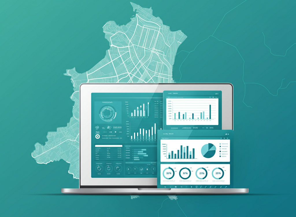 Illustration of digital accounting with a laptop and Belo Horizonte map.