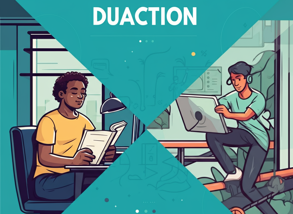 Split-screen image of learning and action for success